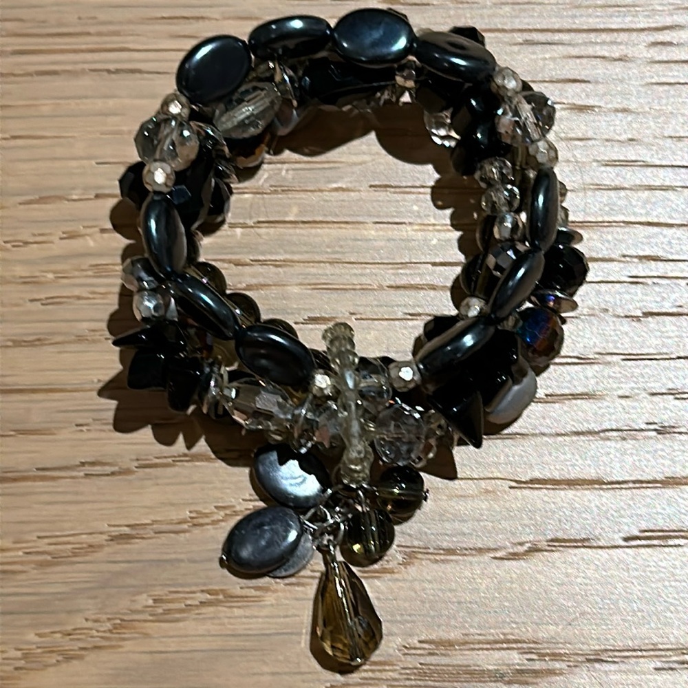 4 Band Bead Crystal and Stone Bracelet